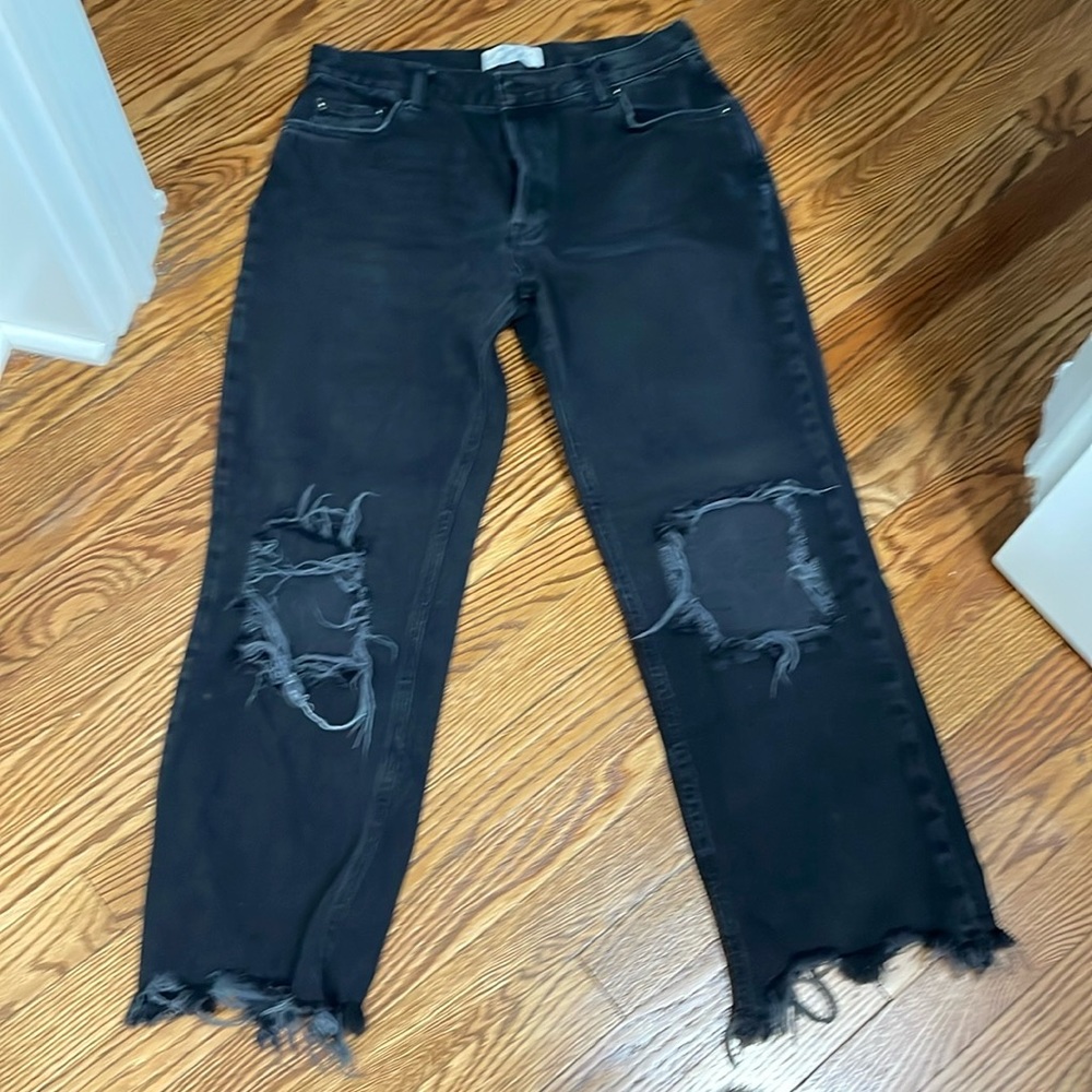 Free People Maggie Mid Rise Distressed Wide Leg Jeans
